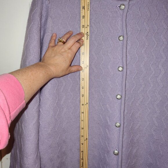 Karen Scott 100% Wool Long Lavender Cardigan Sweater large - Picture 8 of 8